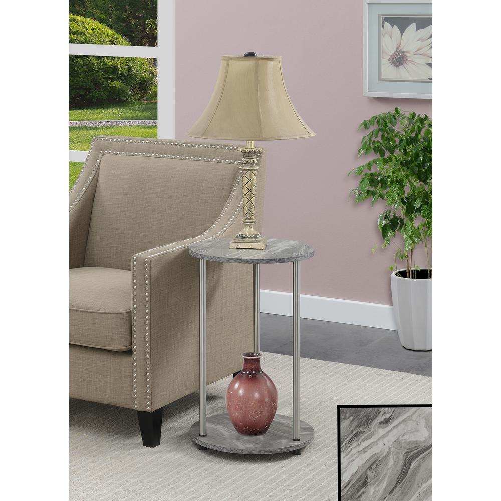 Designs2Go No Tools 2 Tier Round End Table, Faux Gray Marble/Chrome. Picture 3