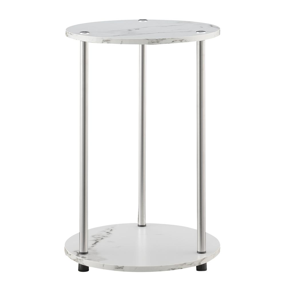 Designs2Go No Tools 2 Tier Round End Table, Faux White Marble/Chrome. Picture 2