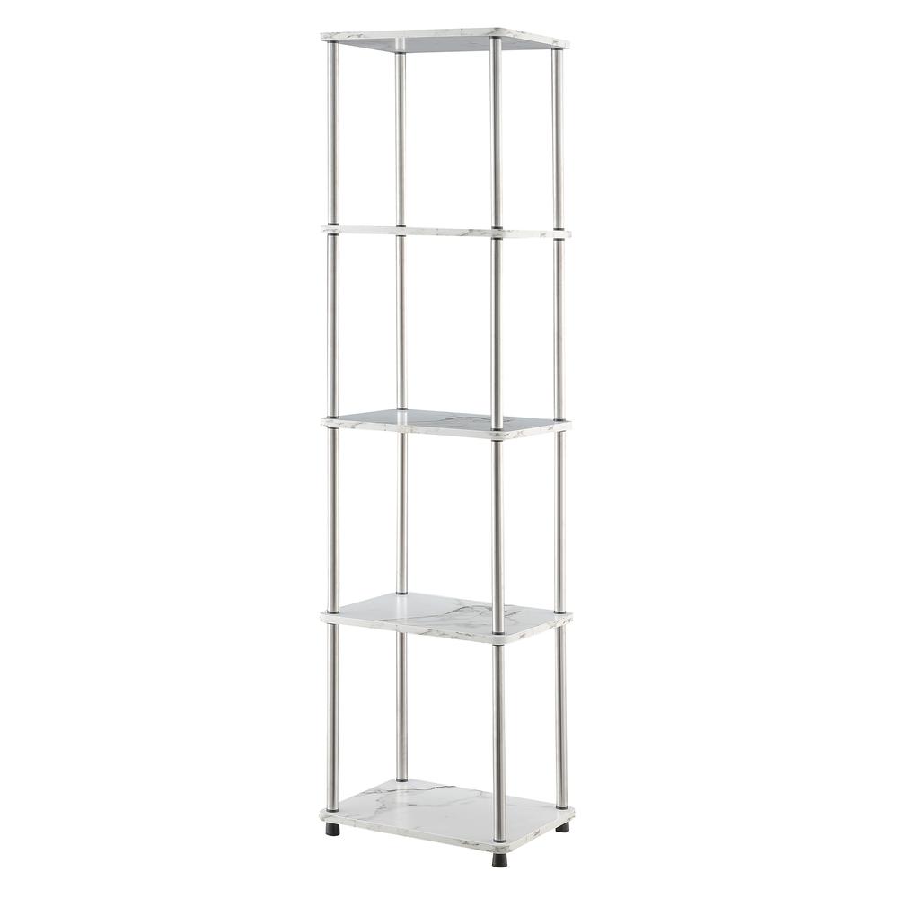 Designs2Go No Tools 5 Tier Tower, Faux White Marble/Chrome. Picture 1