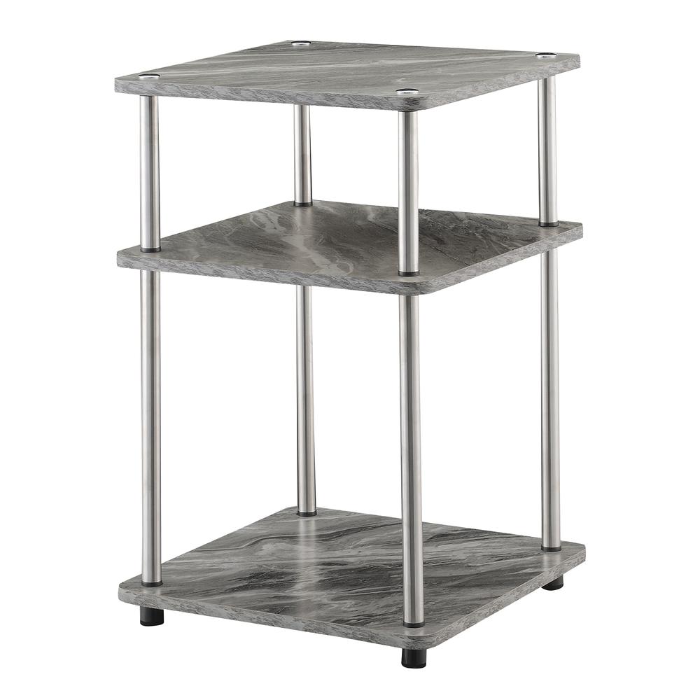 Designs2Go No Tools 3 Tier End Table, Faux Gray Marble/Chrome. Picture 1