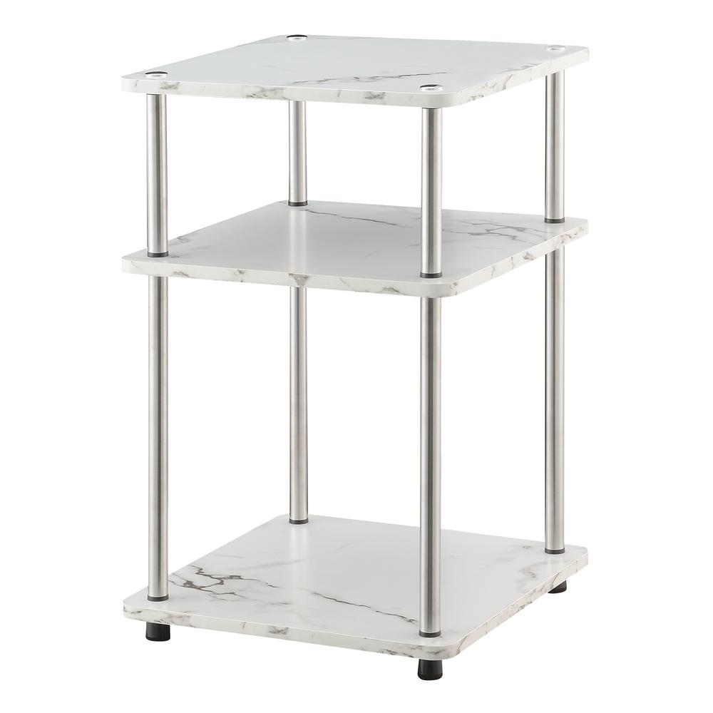 Designs2Go No Tools 3 Tier End Table, Faux White Marble/Chrome. Picture 1