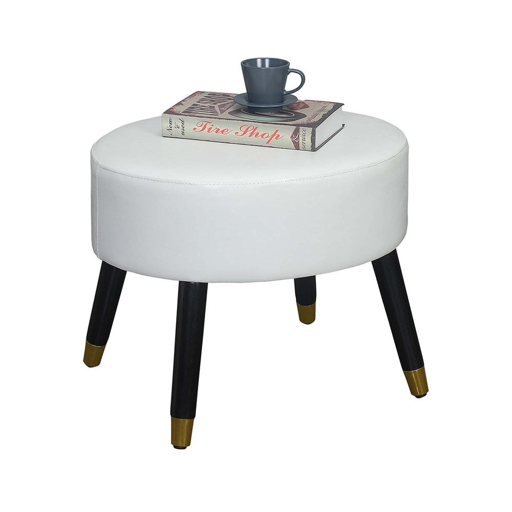 Designs4Comfort Mid Century Ottoman Stool, White Faux Leather. Picture 1