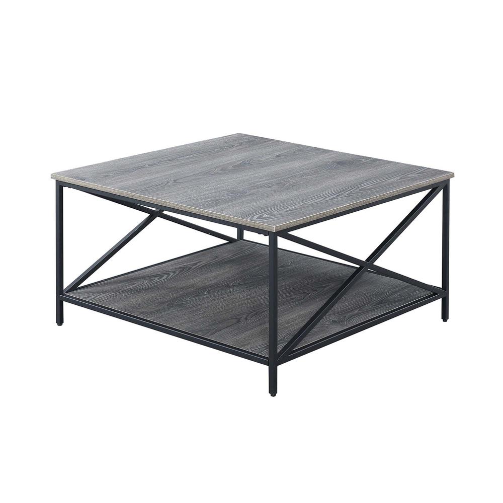 Tucson Metal Square Coffee Table with Shelf, Weathered Gray/Black. Picture 2