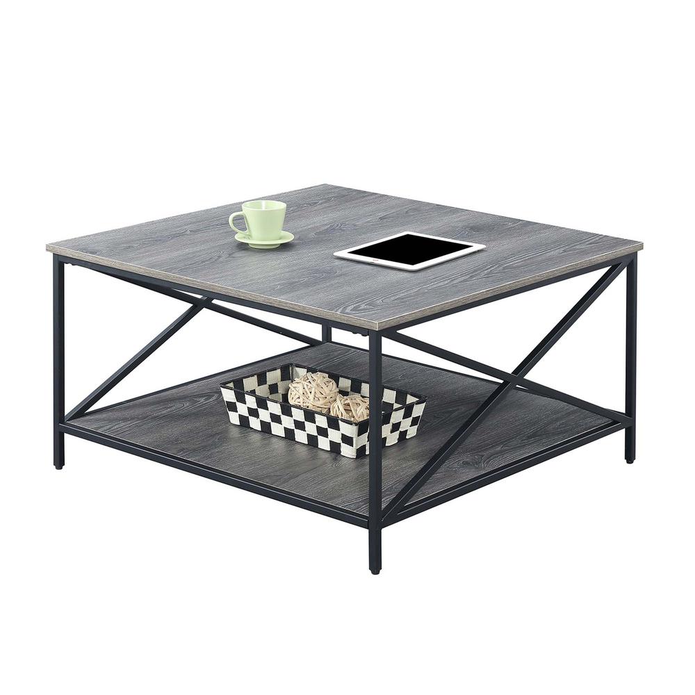 Tucson Metal Square Coffee Table with Shelf, Weathered Gray/Black. Picture 1