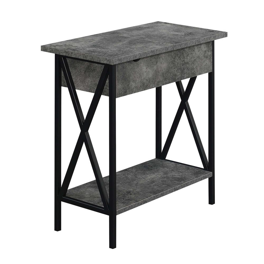 Tucson Flip Top End Table with Charging Station Cement / Black. Picture 1