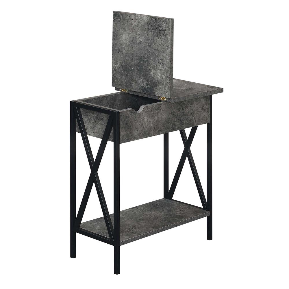Tucson Flip Top End Table with Charging Station Cement / Black. Picture 3