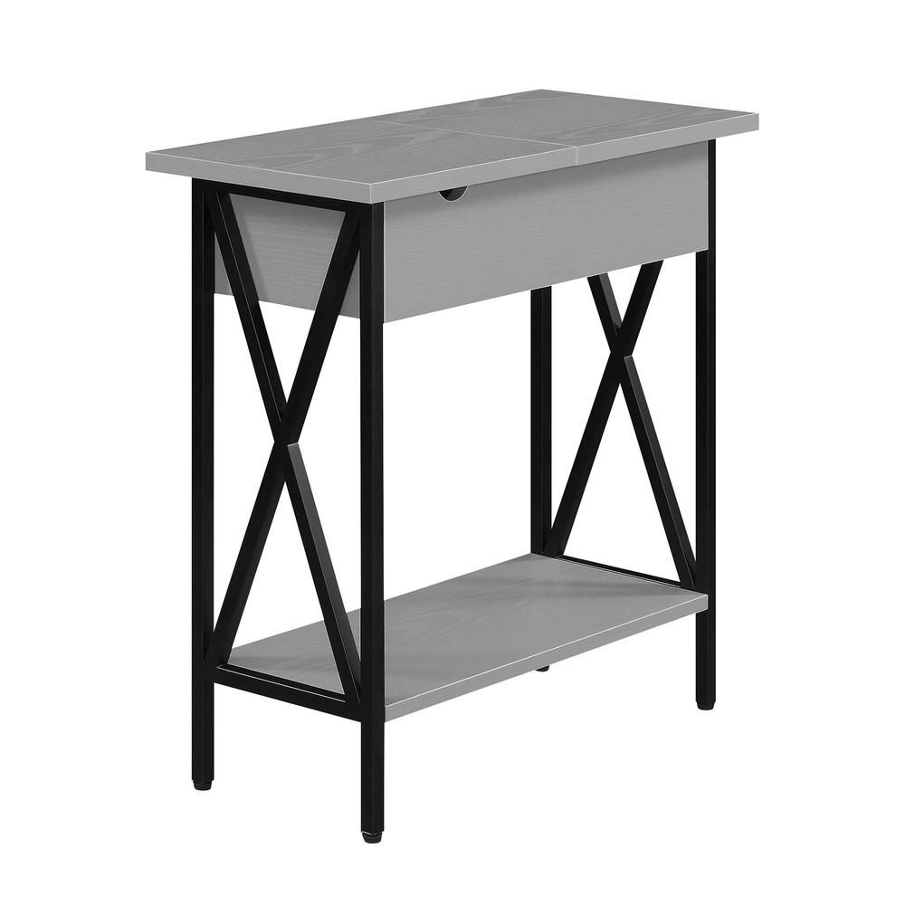 Tucson Flip Top End Table with Charging Station and Shelf in Gray/Black. Picture 1