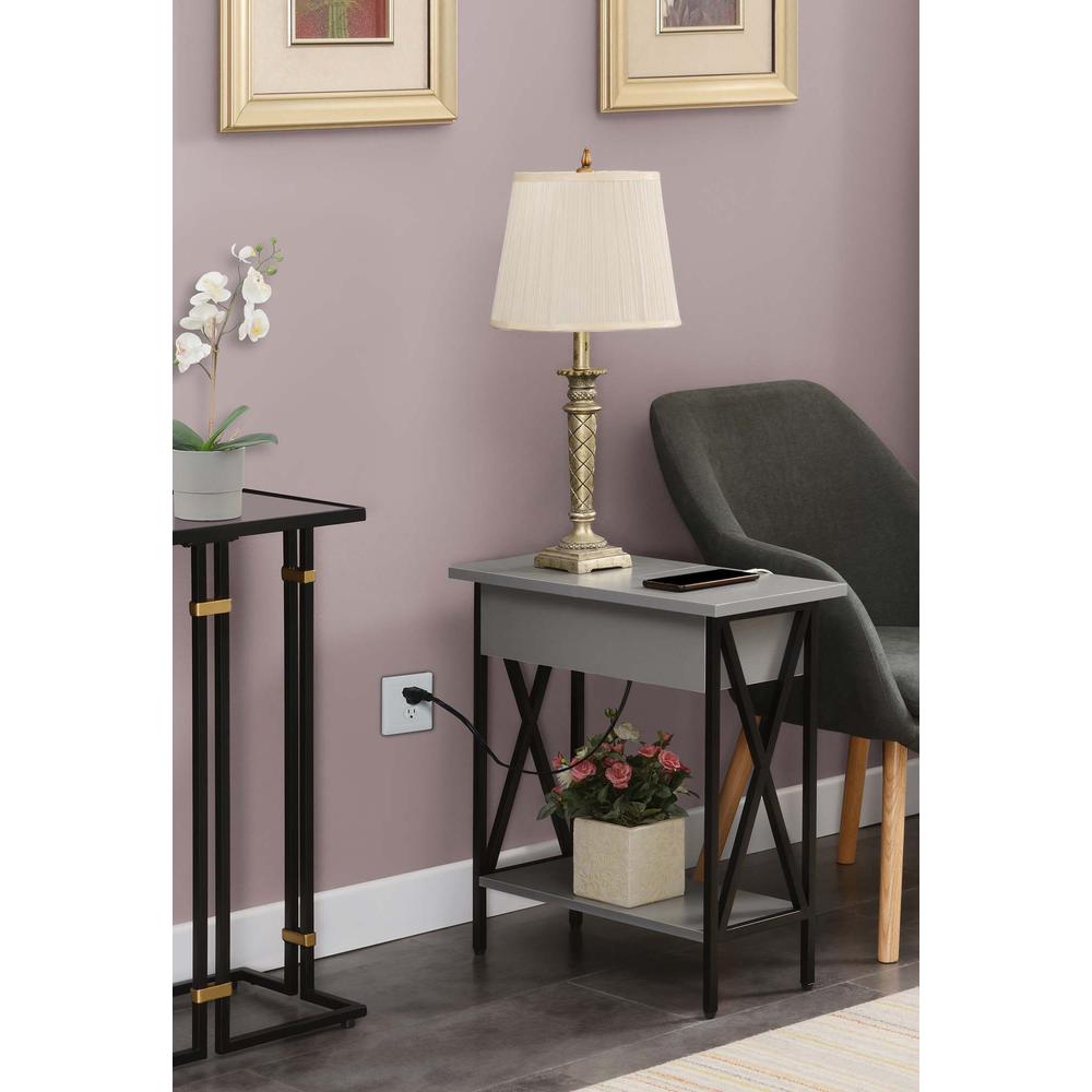 Tucson Flip Top End Table with Charging Station and Shelf in Gray/Black. Picture 5