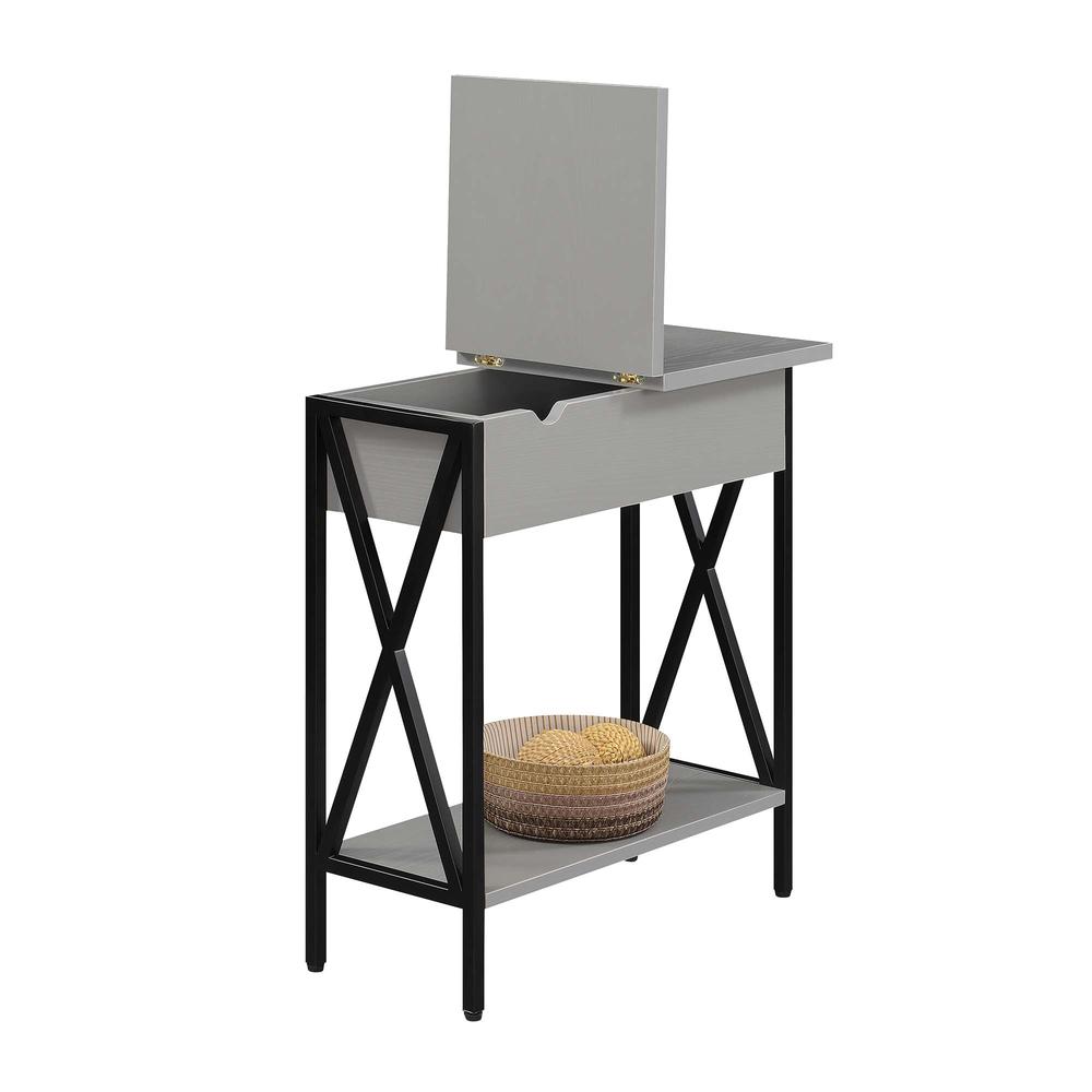Tucson Flip Top End Table with Charging Station and Shelf in Gray/Black. Picture 3
