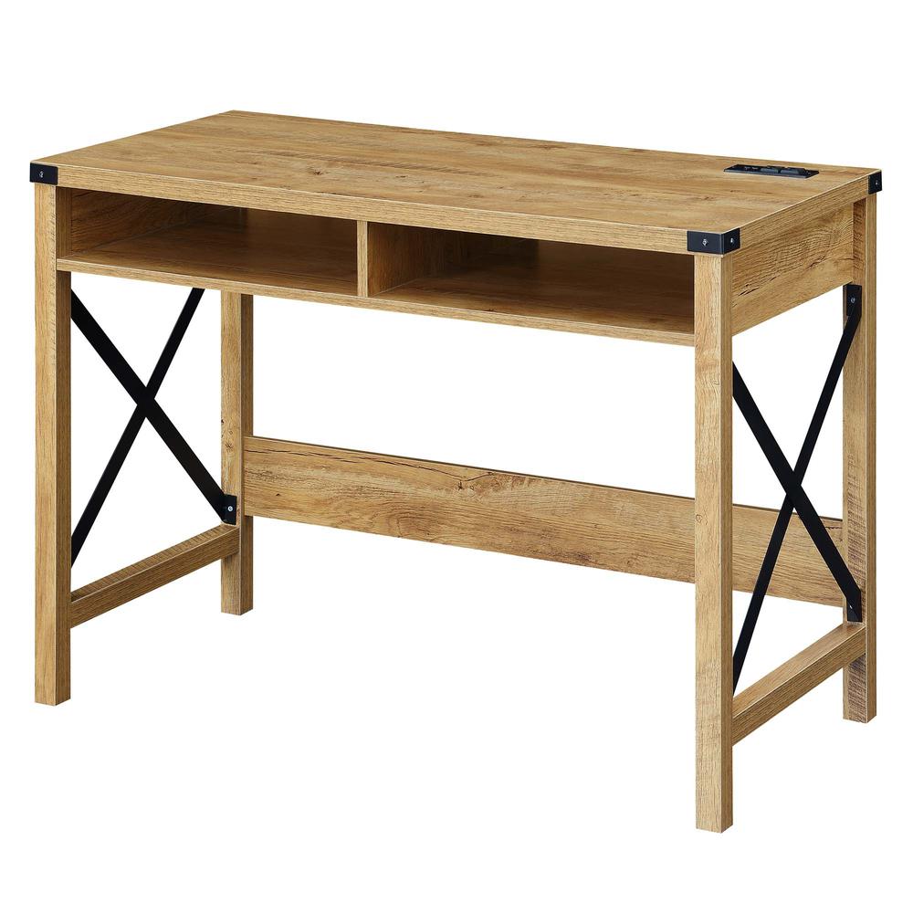 Durango 42 Inch Desk With Charging Station, English Oak/Black. Picture 1