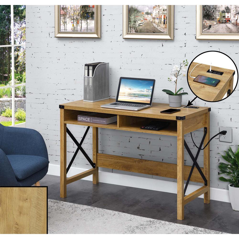 Durango 42 Inch Desk With Charging Station, English Oak/Black. Picture 3