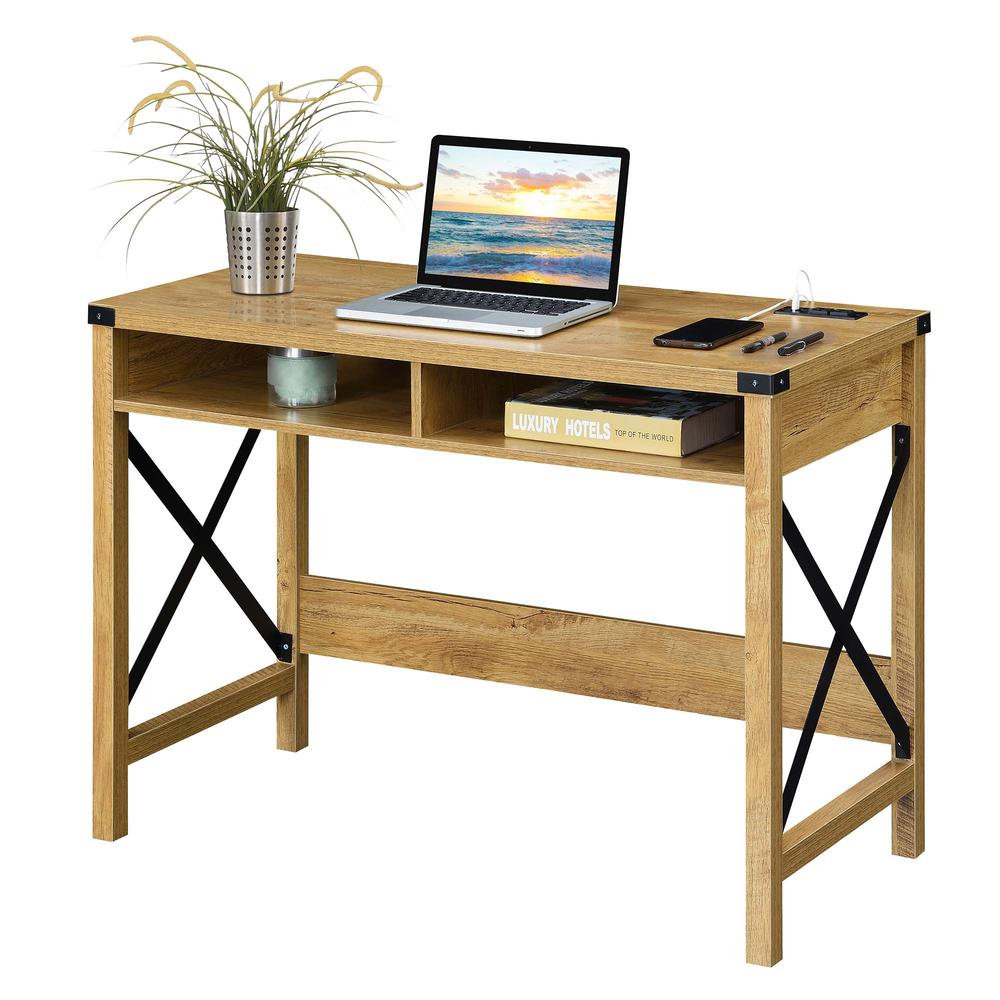 Durango 42 Inch Desk With Charging Station, English Oak/Black. Picture 2