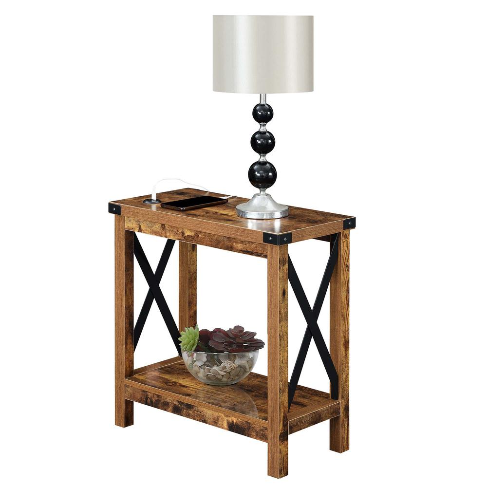 Durango Chairside Table With Charging Station, Barnwood/Black. Picture 1