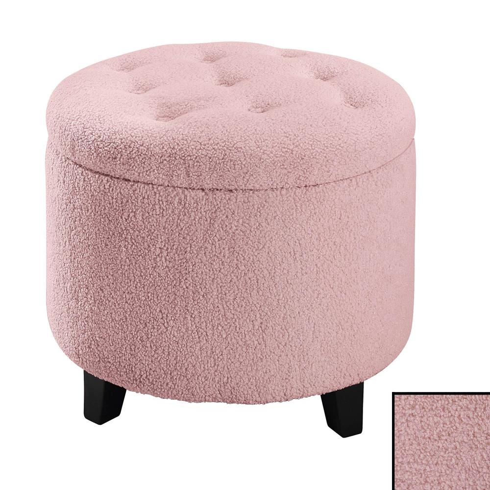 Designs4Comfort Round Sherpa Storage Ottoman, Pink. Picture 1