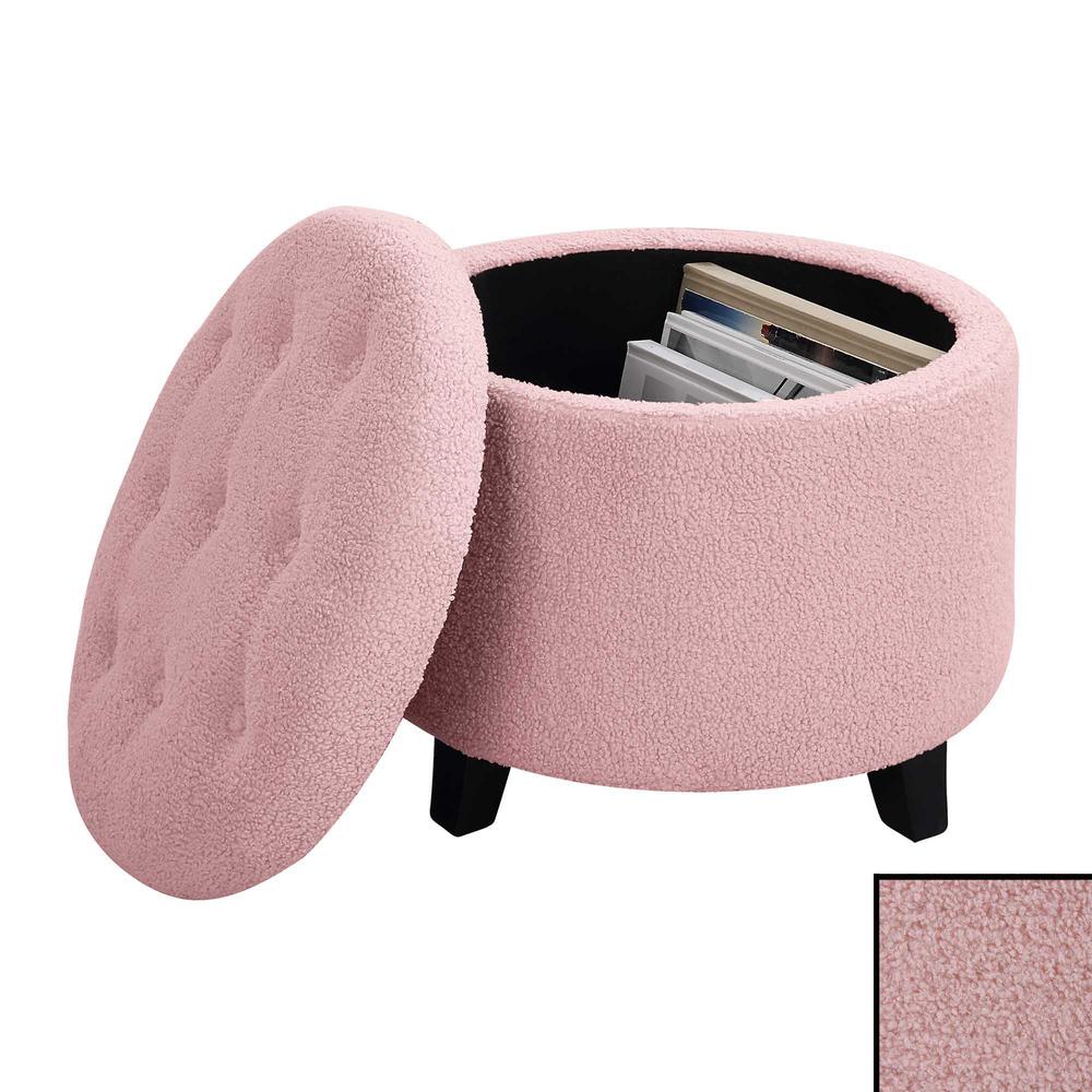 Designs4Comfort Round Sherpa Storage Ottoman, Pink. Picture 4
