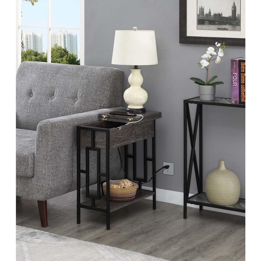 Town Square Flip Top End Table with Charging Station and Shelf. Picture 2