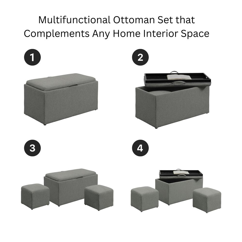 Comfort Sheridan Storage Ottoman with Reversible Tray and 2 Side Ottomans. Picture 15