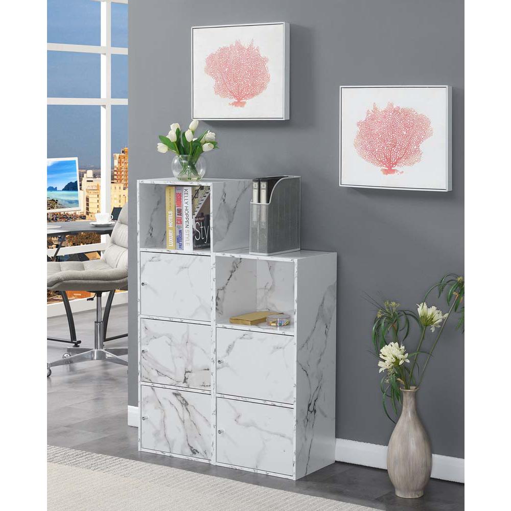 Xtra Storage 3 Door Cabinet with Shelf, White Faux Marble. Picture 3