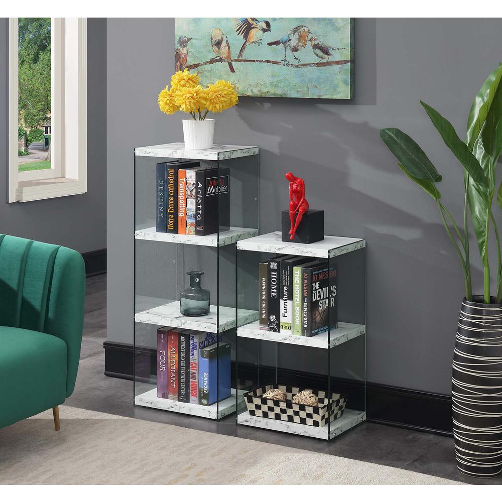 SoHo 4 Tier Tower Bookcase, White Faux Marble/Glass. Picture 4