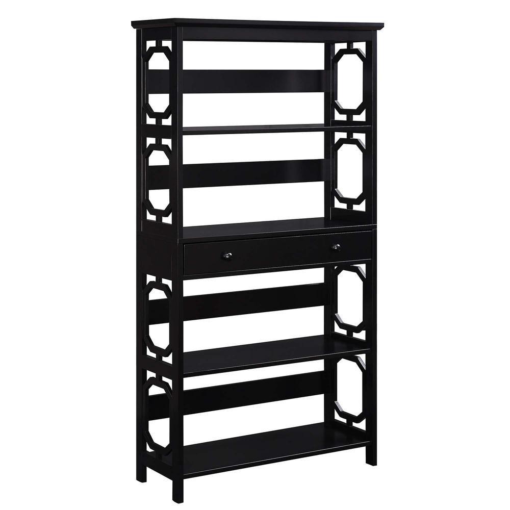 Omega 5 Tier Bookcase with Drawer, Black. Picture 1