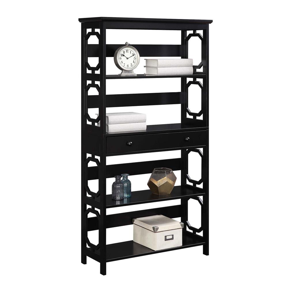 Omega 5 Tier Bookcase with Drawer, Black. Picture 2