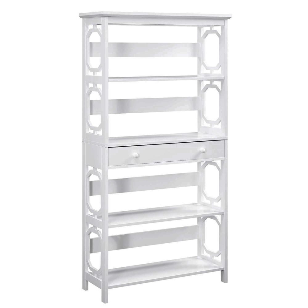 Omega 5 Tier Bookcase with Drawer, White. Picture 1