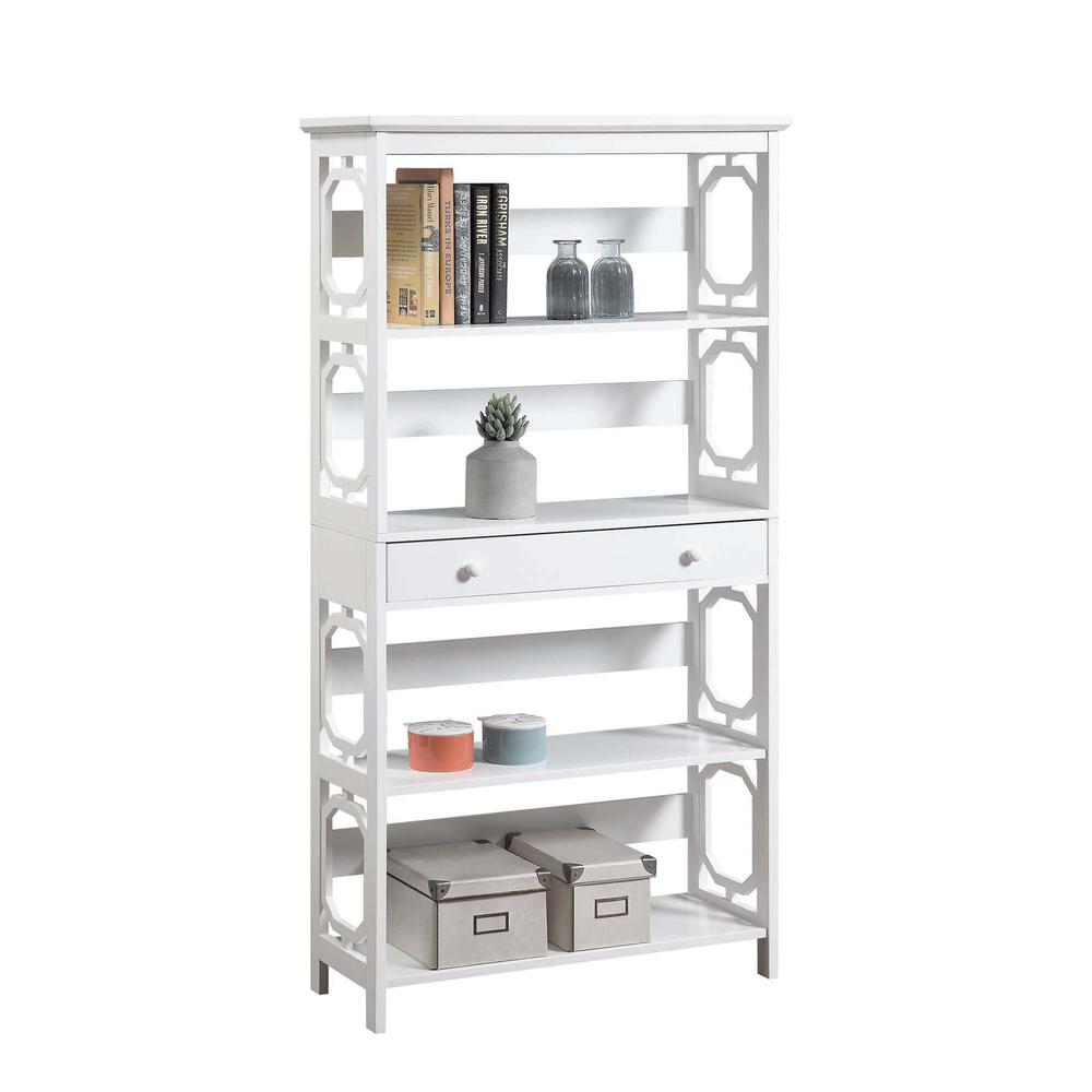 Omega 5 Tier Bookcase with Drawer, White. Picture 2