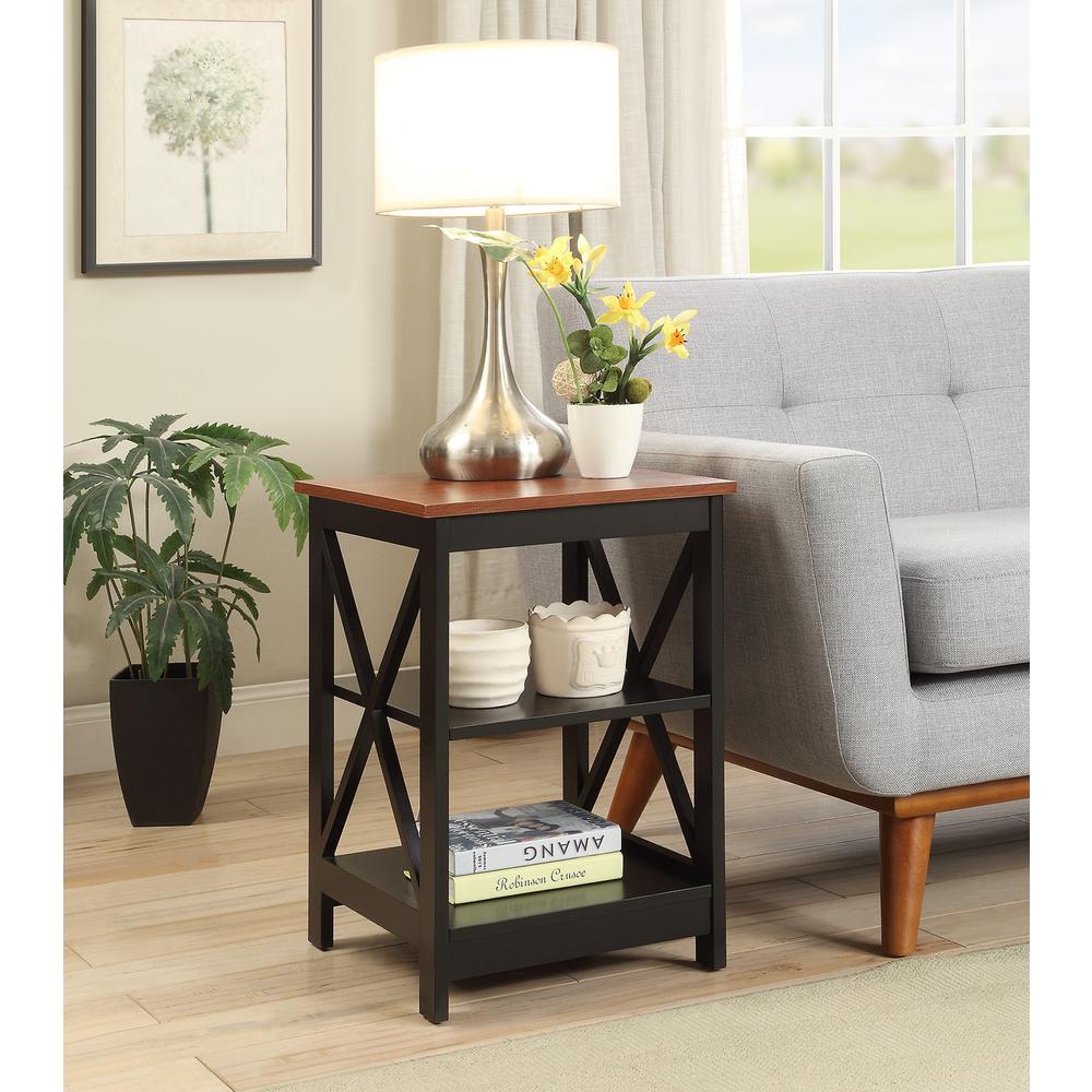Oxford End Table with Shelves Cherry/Black. Picture 4