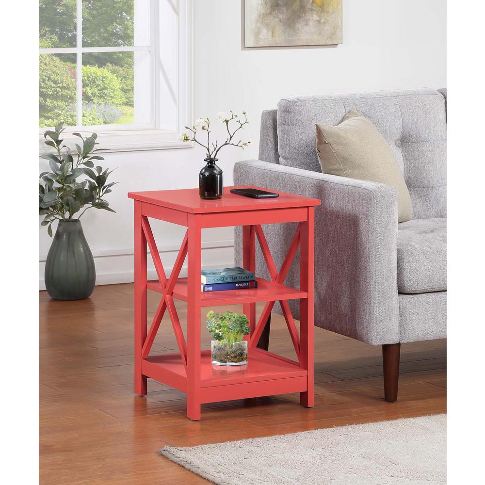 Oxford End Table with Shelves Coral. Picture 4