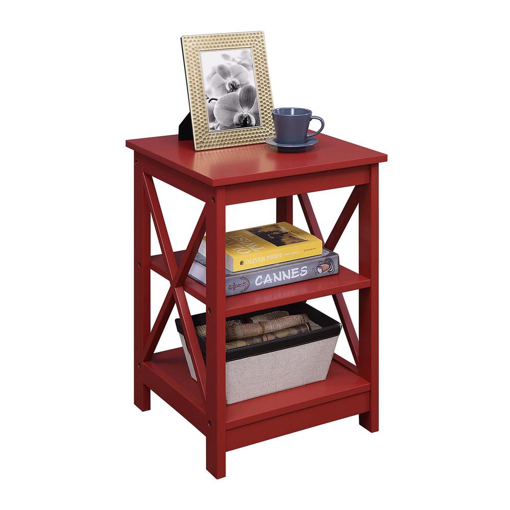 Oxford End Table with Shelves Cranberry Red. Picture 1