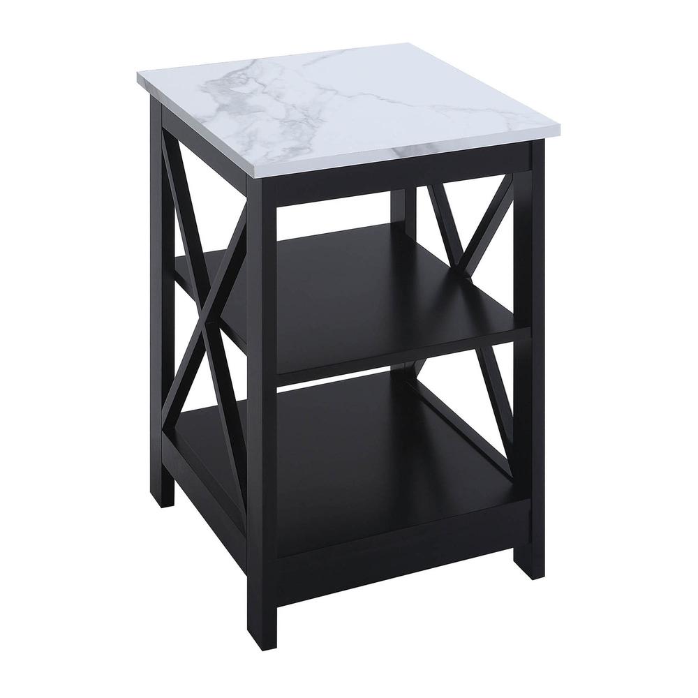 Oxford End Table with Shelves White Faux Marble/Black. Picture 2