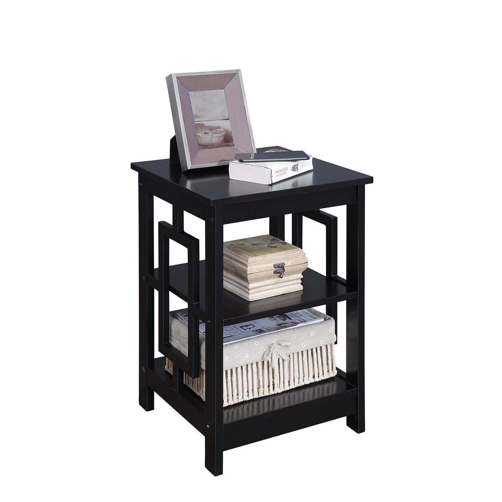 Town Square End Table with Shelves, Black. Picture 1