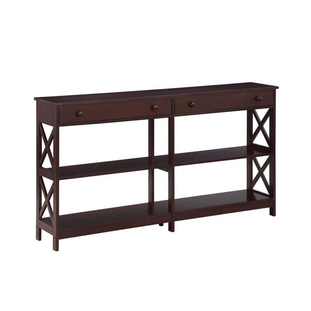 Oxford 2 Drawer 60 inch Console Table with Shelves, Espresso. Picture 1