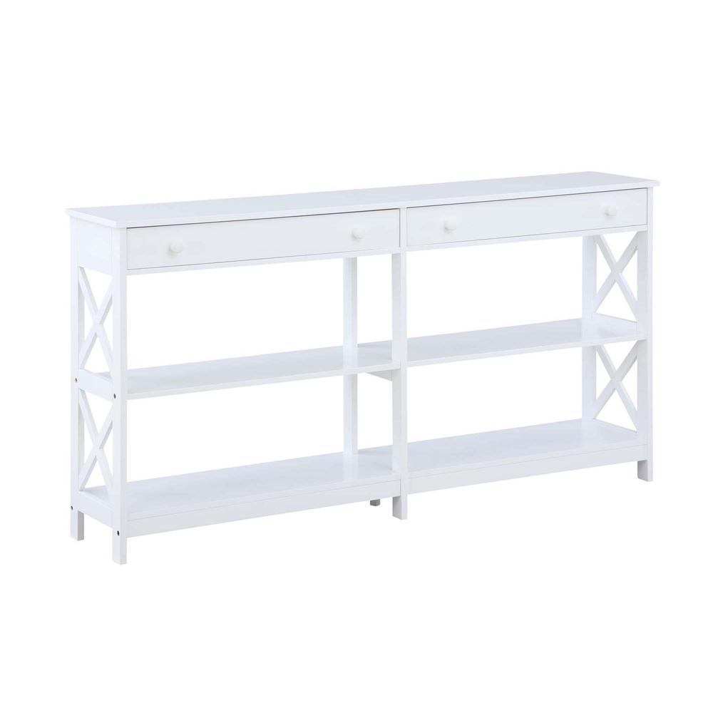 Oxford 2 Drawer 60 inch Console Table with Shelves, White. Picture 1