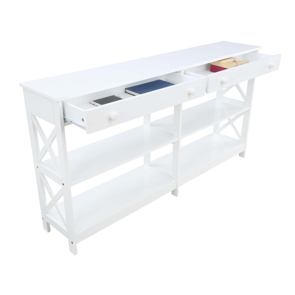 Oxford 2 Drawer 60 inch Console Table with Shelves, White. Picture 4
