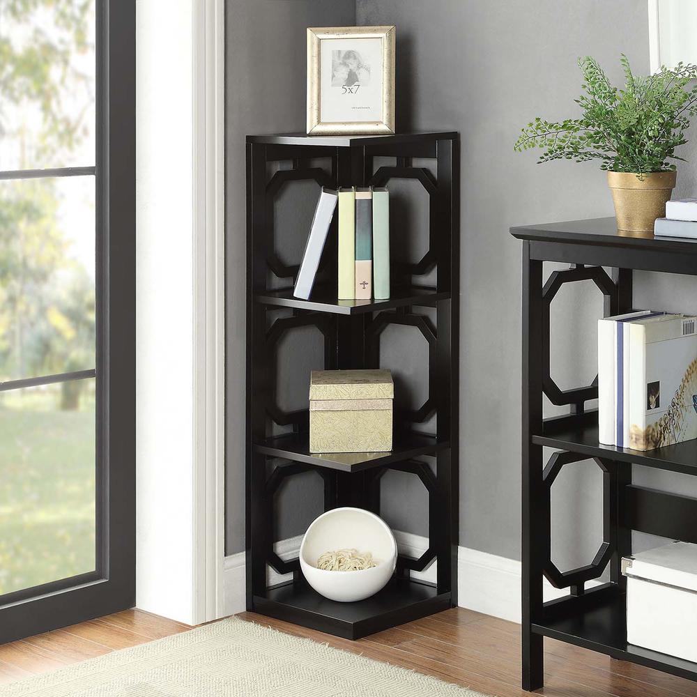 Omega 3 Tier Corner Bookcase, Black. Picture 1