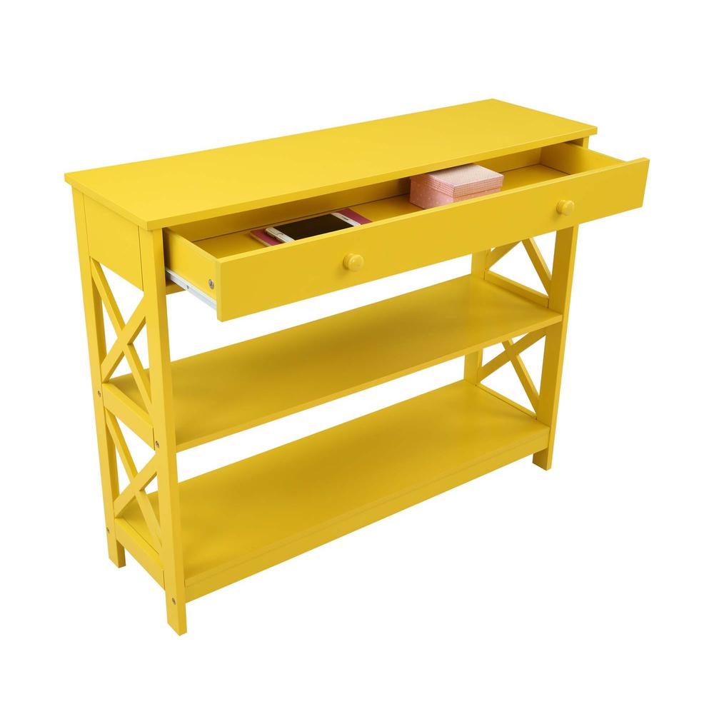 Oxford 1 Drawer Console Table with Shelves, Yellow. Picture 3