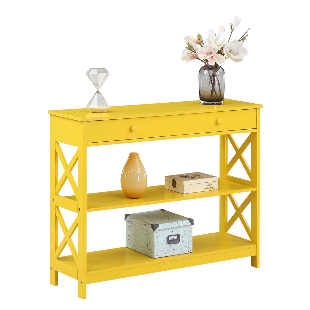 Oxford 1 Drawer Console Table with Shelves, Yellow. Picture 1
