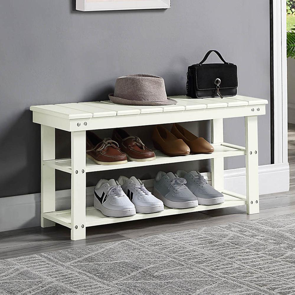 Oxford Utility Mudroom Bench with Shelves, White. Picture 3