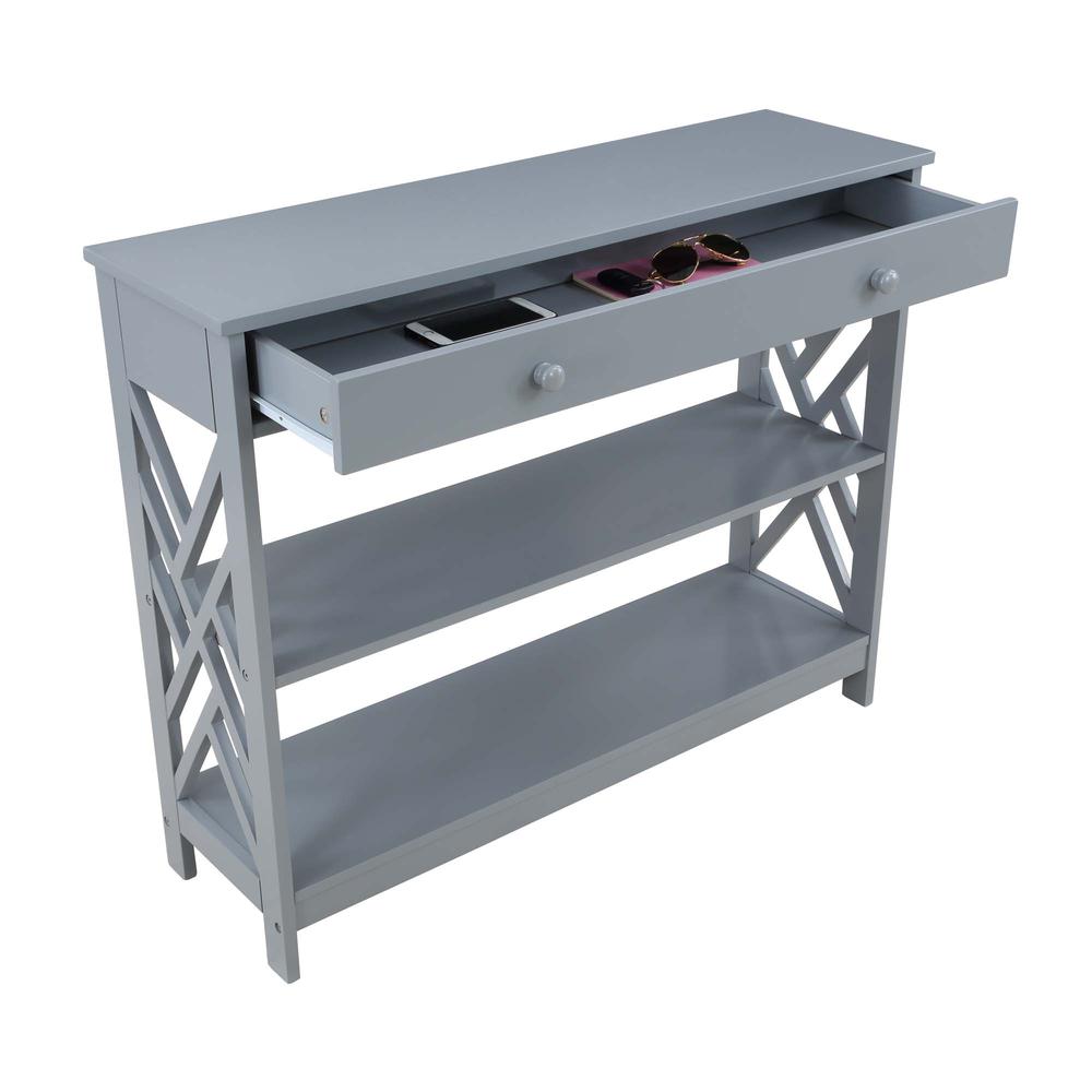 Titan 1 Drawer Console Table with Shelves, Gray. Picture 3