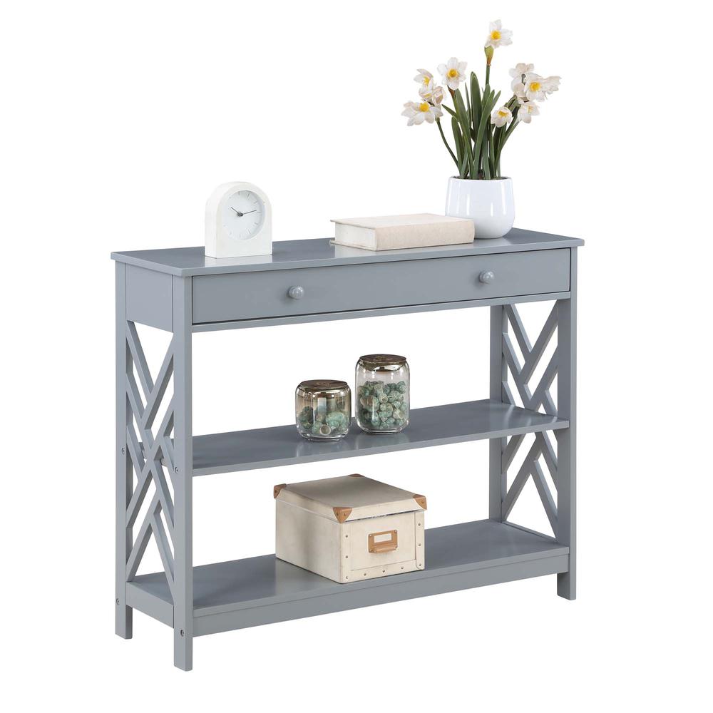 Titan 1 Drawer Console Table with Shelves, Gray. Picture 1