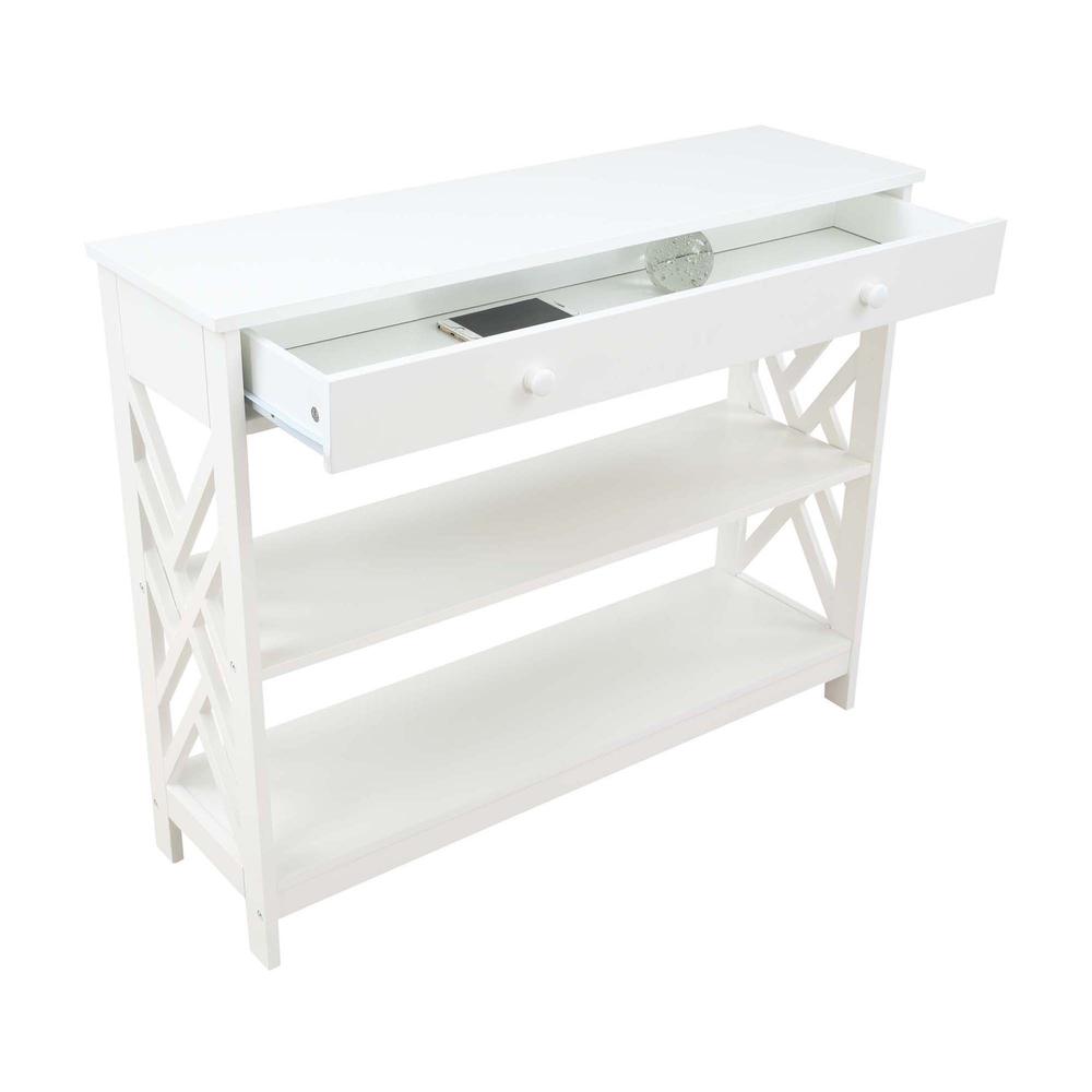 Titan 1 Drawer Console Table with Shelves, White. Picture 3