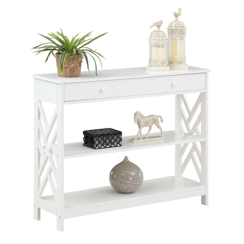 Titan 1 Drawer Console Table with Shelves, White. Picture 1