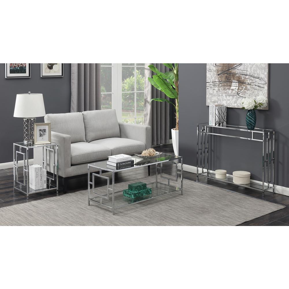 Town Square Chrome Console Table with Shelf Glass/Chrome. Picture 9
