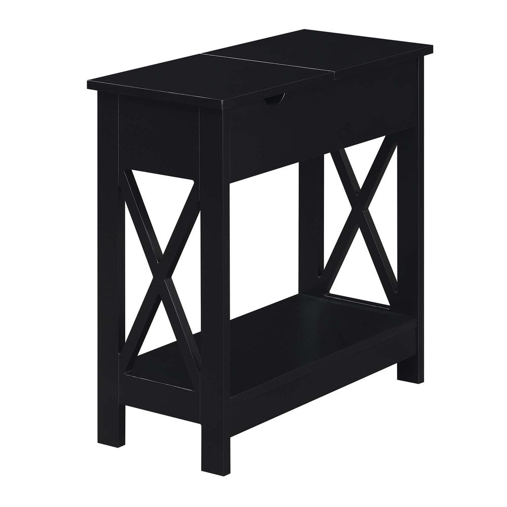 Oxford Flip Top End Table with Charging Station Black. Picture 1