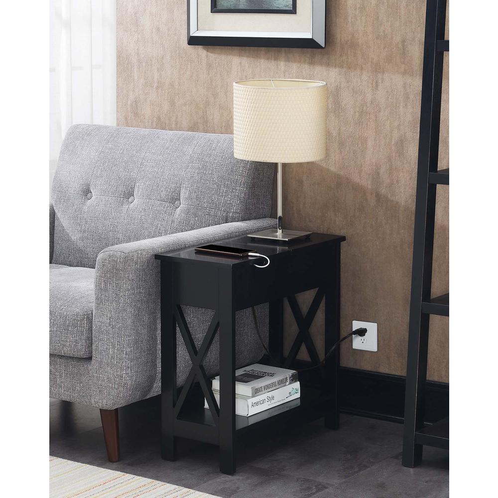 Oxford Flip Top End Table with Charging Station Black. Picture 4