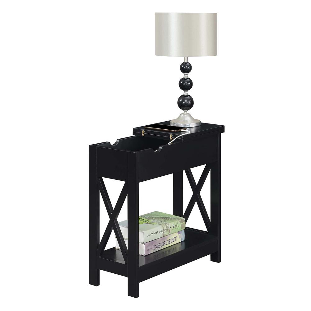 Oxford Flip Top End Table with Charging Station Black. Picture 2