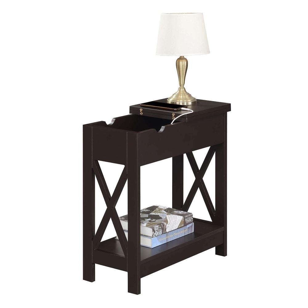 Oxford Flip Top End Table with Charging Station Espresso. Picture 2
