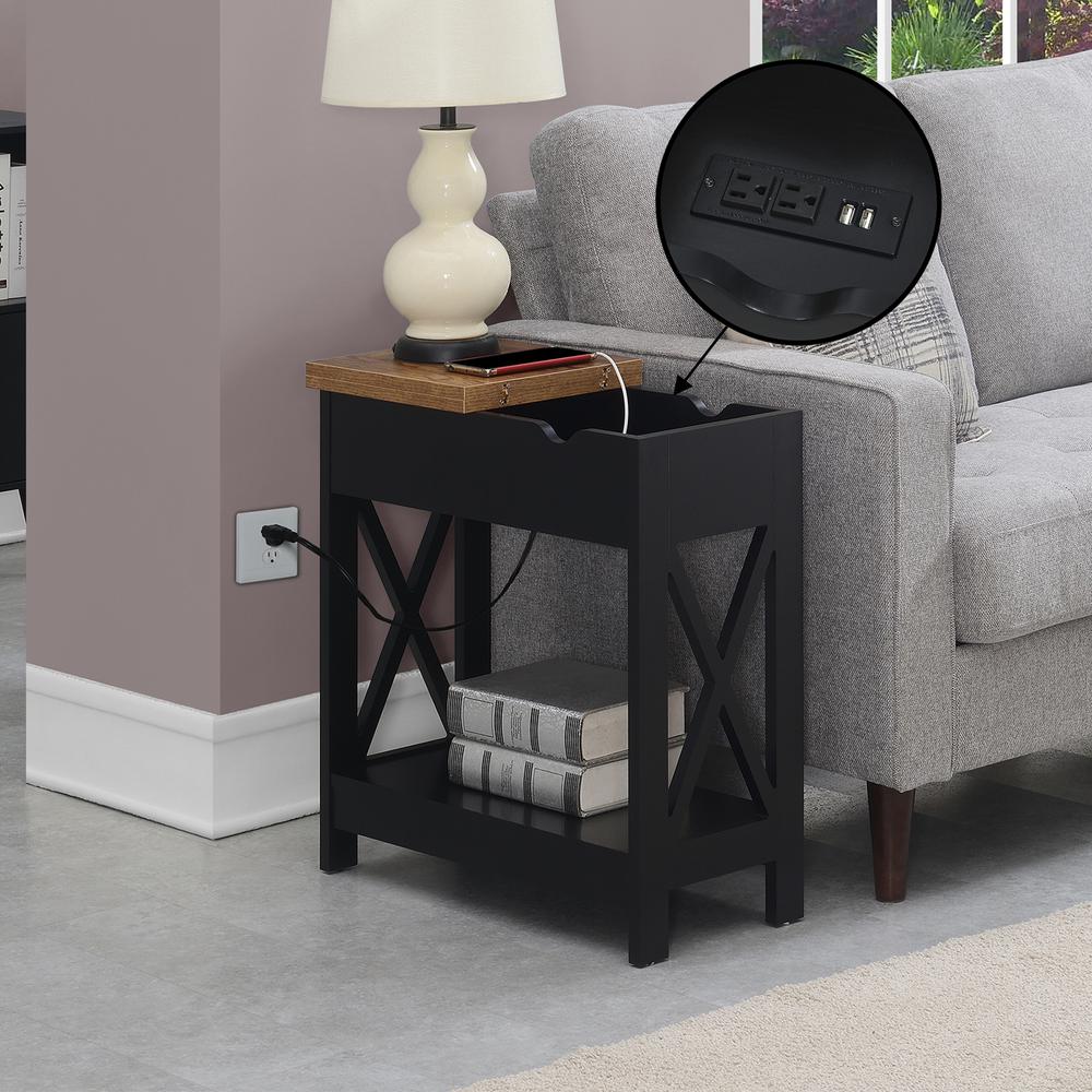Oxford Flip Top End Table with Charging Station and Shelf, Brown. Picture 8
