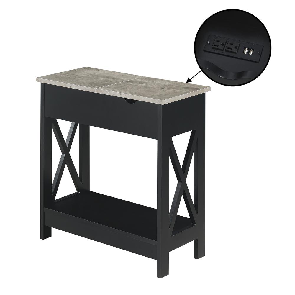 Oxford Flip Top End Table with Charging Station and Shelf, Gray. Picture 1